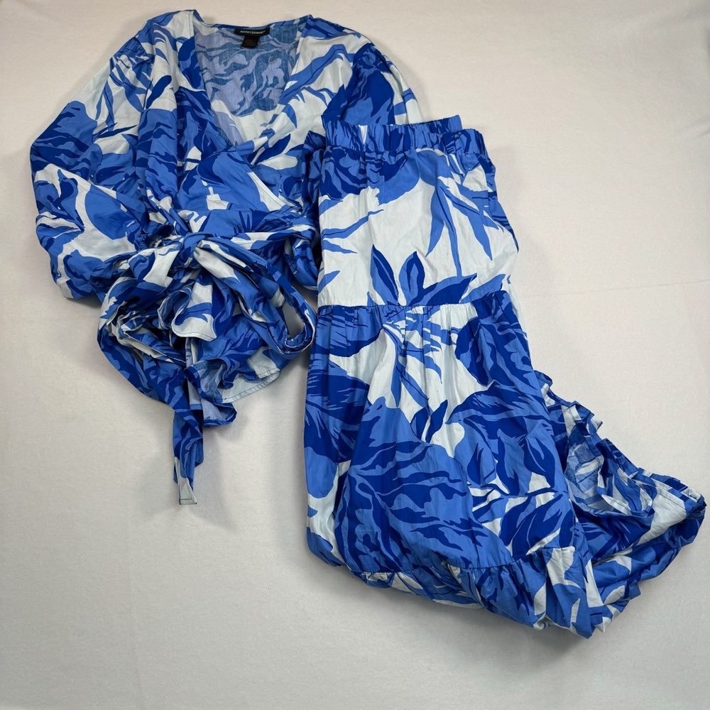 Ashley Stewart Floral Wrap Top & Skirt Plus Size 22/24 Maxi Length 3/4 Sleeve